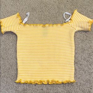 Off the shoulder striped yellow top
